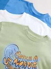 Blue/White/Green Dino Relaxed Fit Graphic Print Short Sleeve 100% Cotton T-Shirts 3 Pack (3-16yrs) - Image 7 of 7