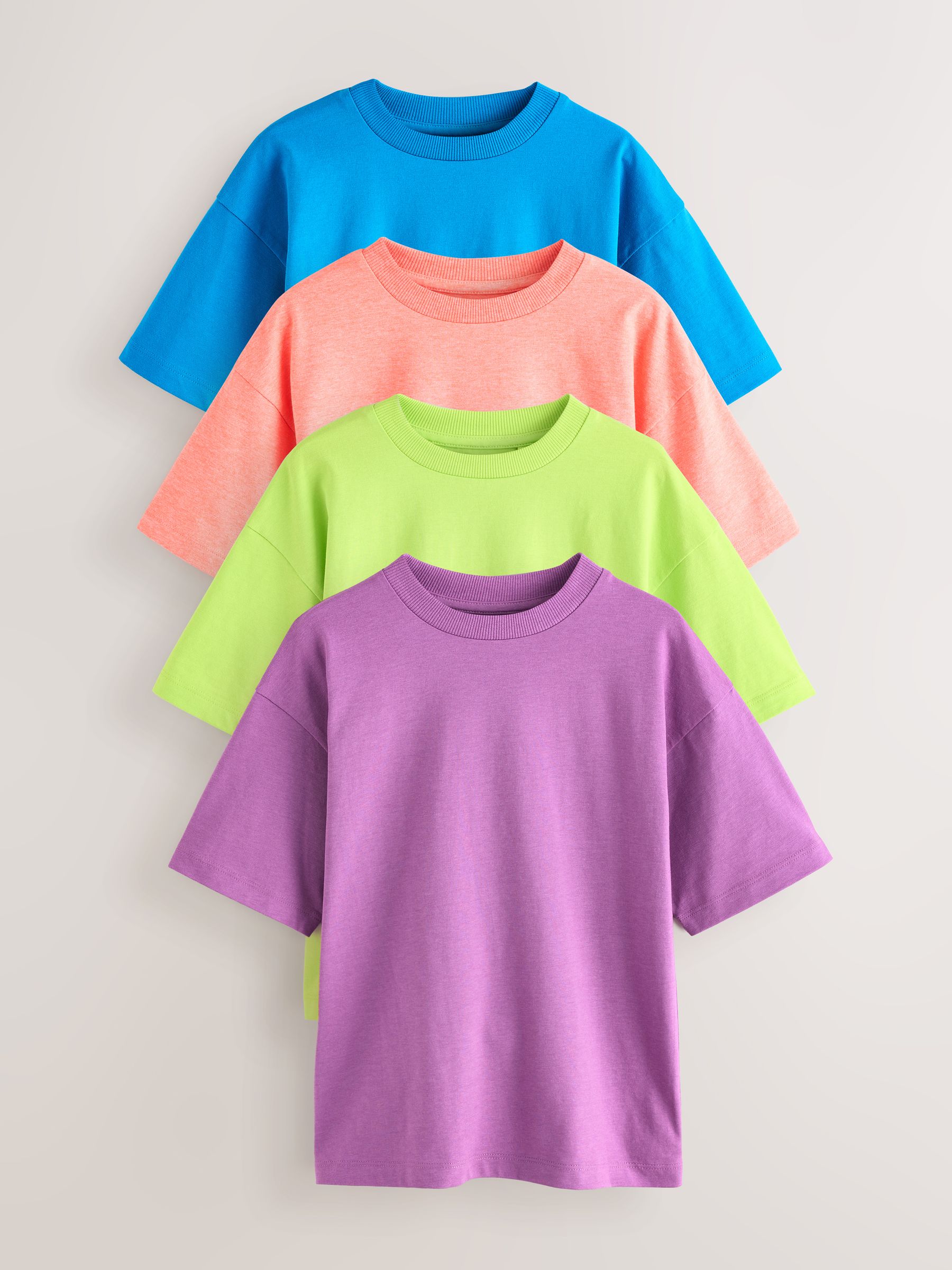 NEXT Ragazzo Confezione Da 4 T-Shirt Maniche Corte Fluorescenti - Blu/Verde/Coral/Viola, Taglia 4 Anni