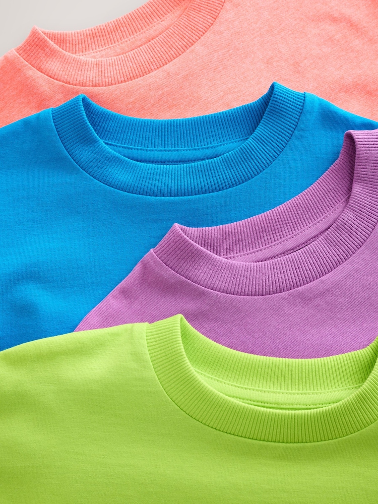 Bleu/vert/corail/violet - Fluro Relaxed Fit Short Sleeve T-Shirts 4 Pack (3-16yrs) - Image 7 of 8
