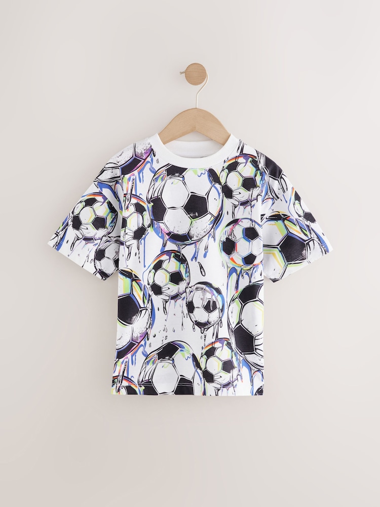 Noir/Blanc/Vert Football - Relaxed Fit Graphic Print Short Sleeve 100% Cotton T-Shirts 3 Pack (3-16yrs) - Image 4 of 7