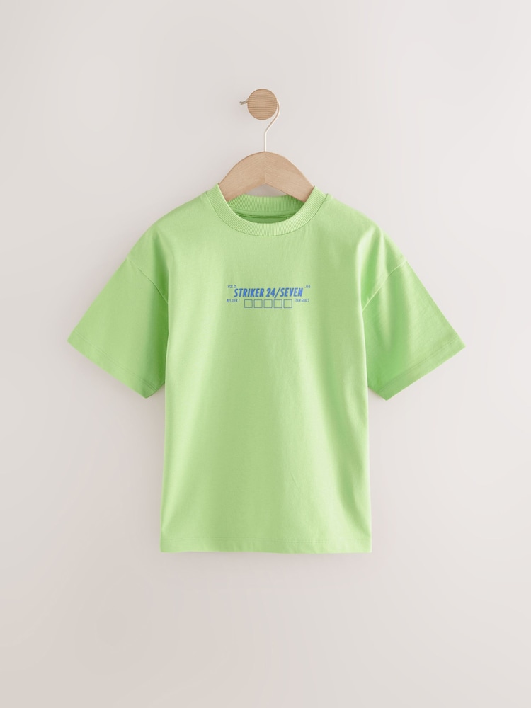 Noir/Blanc/Vert Football - Relaxed Fit Graphic Print Short Sleeve 100% Cotton T-Shirts 3 Pack (3-16yrs) - Image 5 of 7