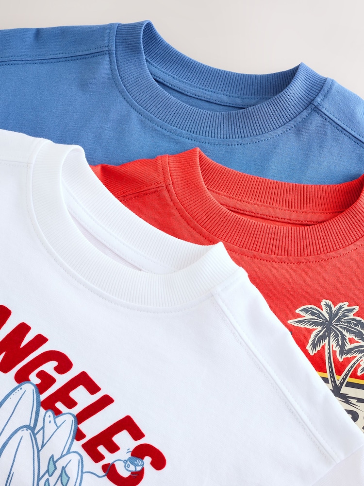 Red/Blue/White Truck Relaxed Fit Graphic Print Short Sleeve 100% Cotton T-Shirts 3 Pack (3-16yrs) - Image 2 of 3