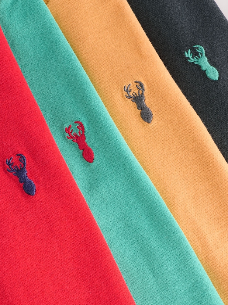 Red/Blue/Yellow/Charcoal Short Sleeve Stag Embroidered T-Shirts 4 Pack (3-16yrs) - Image 7 of 9