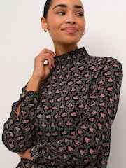 Kaffe KAamber High Smock Neck Print Black Blouse - Image 2 of 6