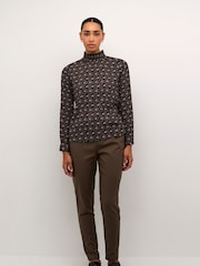 Kaffe KAamber High Smock Neck Print Black Blouse - Image 3 of 6