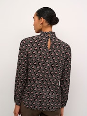 Kaffe KAamber High Smock Neck Print Black Blouse - Image 4 of 6