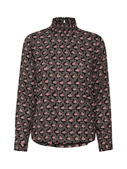 Kaffe KAamber High Smock Neck Print Black Blouse - Image 5 of 6