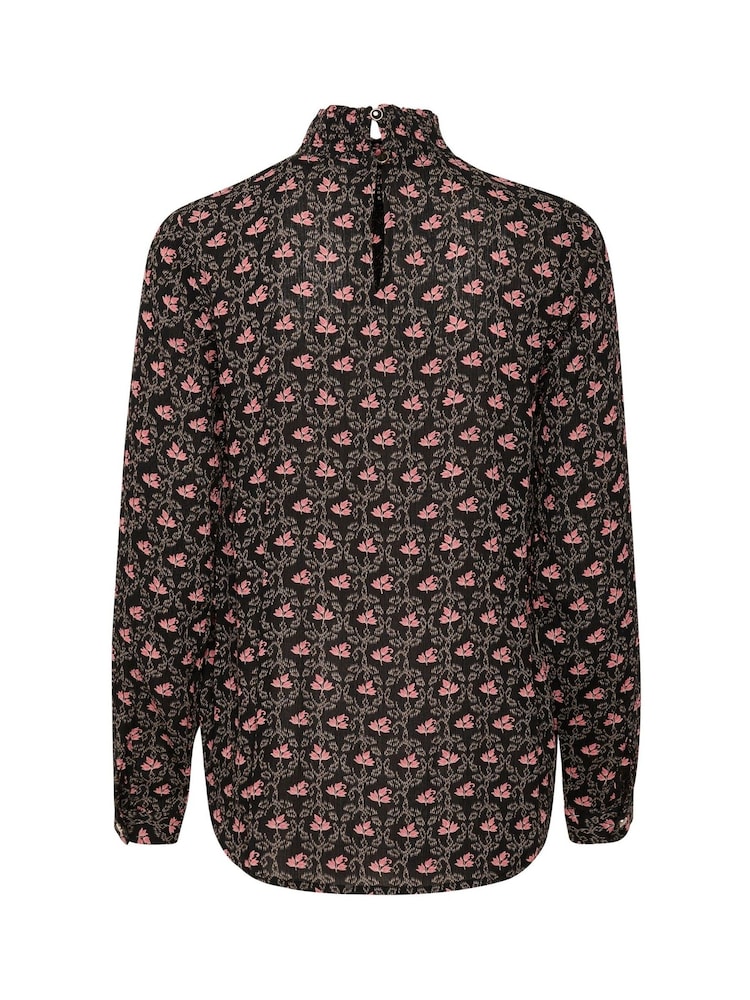 Kaffe KAamber High Smock Neck Print Black Blouse - Image 6 of 6