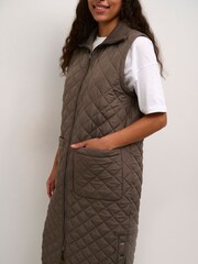 Kaffe Kaseverina Knee Length Quilted Brown Gilet - Image 1 of 5