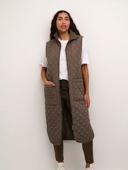 Kaffe Kaseverina Knee Length Quilted Brown Gilet - Image 2 of 5