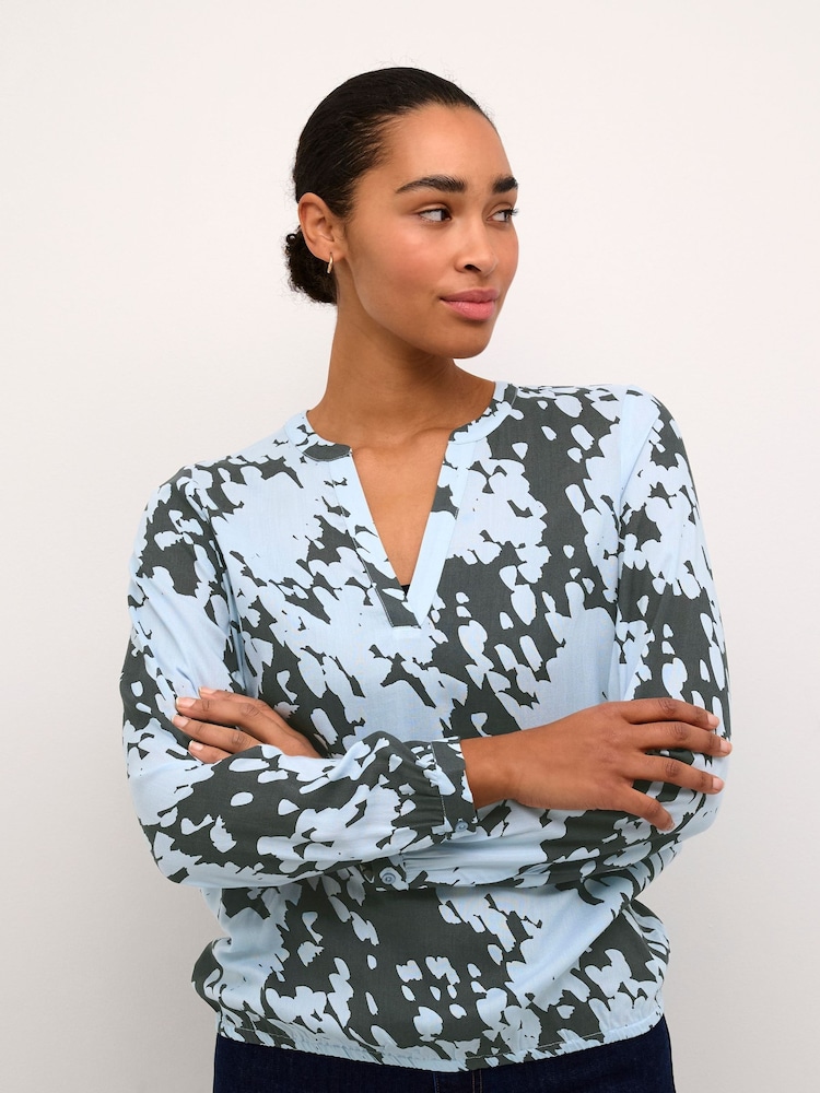 Kaffe KAditte V-Notch Neck Elastic Hem Blouse - Image 1 of 6