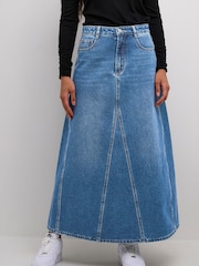 Kaffe A-Line Fit Blue Kahera Denim Maxi 100% Cotton Skirt - Image 2 of 6