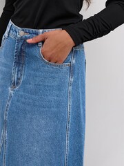 Kaffe A-Line Fit Blue Kahera Denim Maxi 100% Cotton Skirt - Image 4 of 6