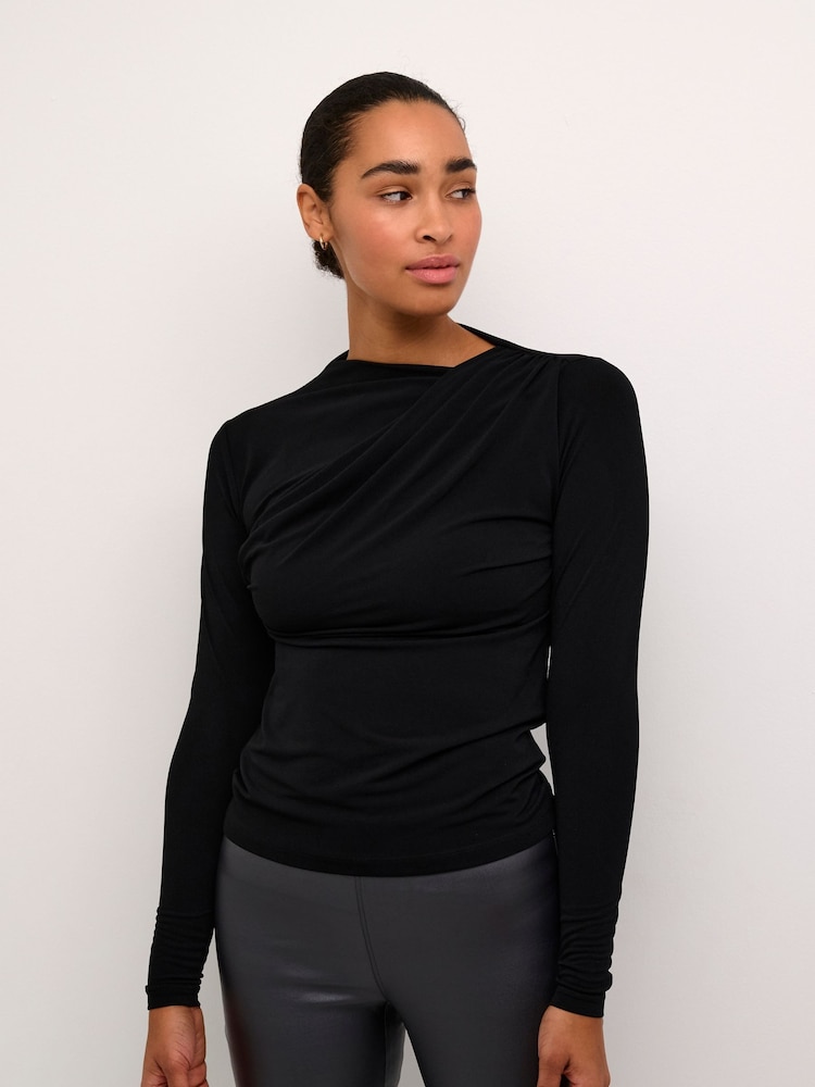 Kaffe KAaida Jersey Long Sleeve Draped Kaffe Blouse - Image 1 of 6