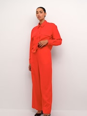 Kaffe Red KAlogan Wide Leg Elastic Waist Trousers - Image 1 of 6