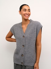 Kaffe Grey KAnellia Button V-neck Knit Cardigan - Image 1 of 6
