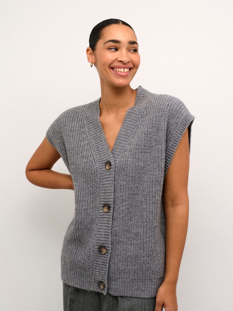 Kaffe Grey KAnellia Button V-neck Knit Cardigan - Image 1 of 6