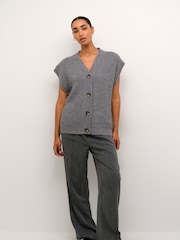 Kaffe Grey KAnellia Button V-neck Knit Cardigan - Image 2 of 6