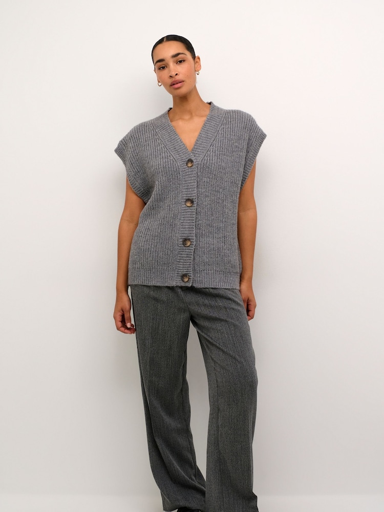 Kaffe Grey KAnellia Button V-neck Knit Cardigan - Image 2 of 6