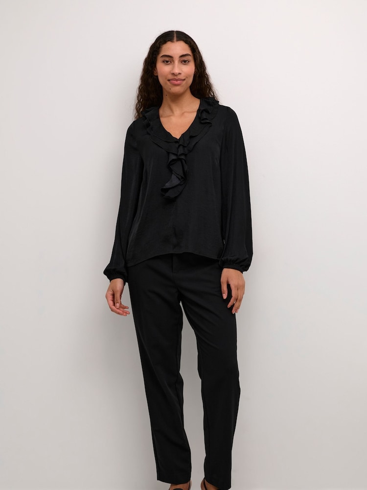 Kaffe KAcassie Ruffles V-Neck Black Blouse - Image 1 of 6