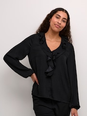 Kaffe KAcassie Ruffles V-Neck Black Blouse - Image 2 of 6