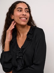 Kaffe KAcassie Ruffles V-Neck Black Blouse - Image 4 of 6