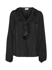 Kaffe KAcassie Ruffles V-Neck Black Blouse - Image 5 of 6