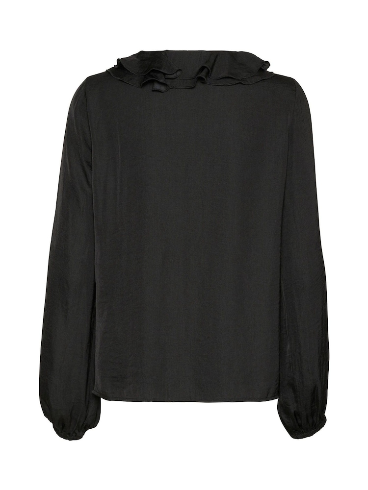 Kaffe KAcassie Ruffles V-Neck Black Blouse - Image 6 of 6