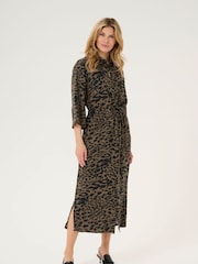 Kaffe Kaforrest Leopard Print 3/4 Sleeve Maxi Shirt Dress - Image 1 of 5