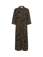 Kaffe Kaforrest Leopard Print 3/4 Sleeve Maxi Shirt Dress - Image 4 of 5
