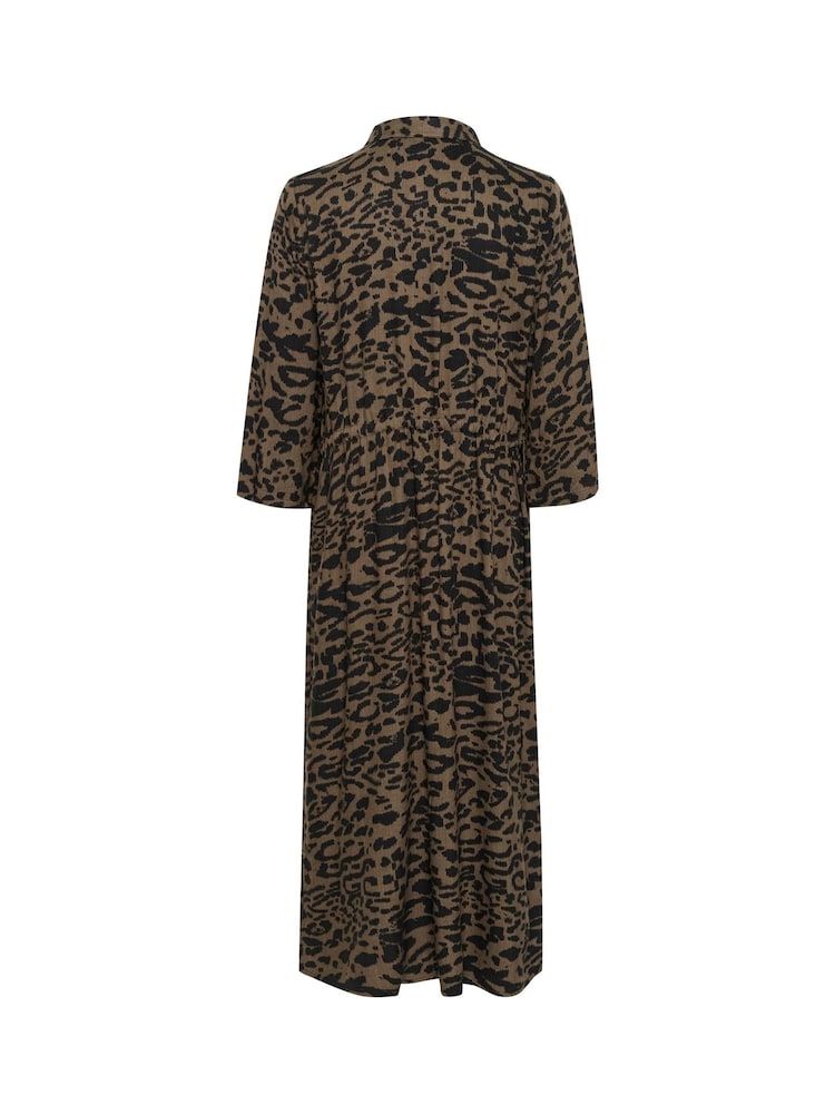 Kaffe Kaforrest Leopard Print 3/4 Sleeve Maxi Shirt Dress - Image 5 of 5