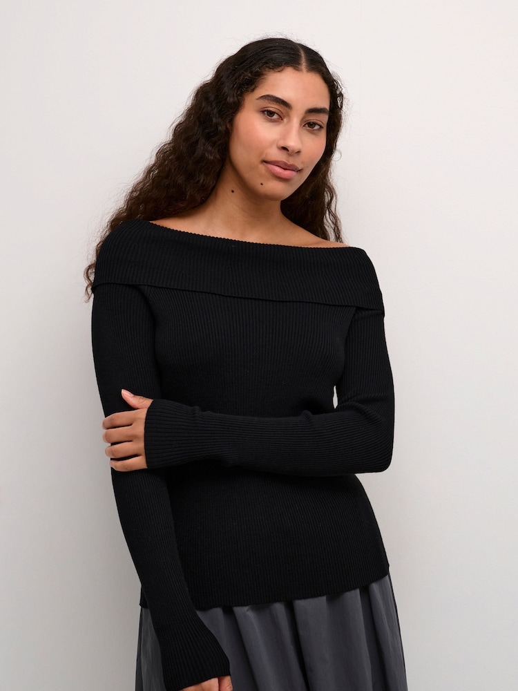 Kaffe Slim Fit Kaellie Off Shoulder Black Jumper - Image 1 of 6