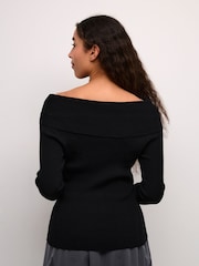 Kaffe Slim Fit Kaellie Off Shoulder Black Jumper - Image 2 of 6