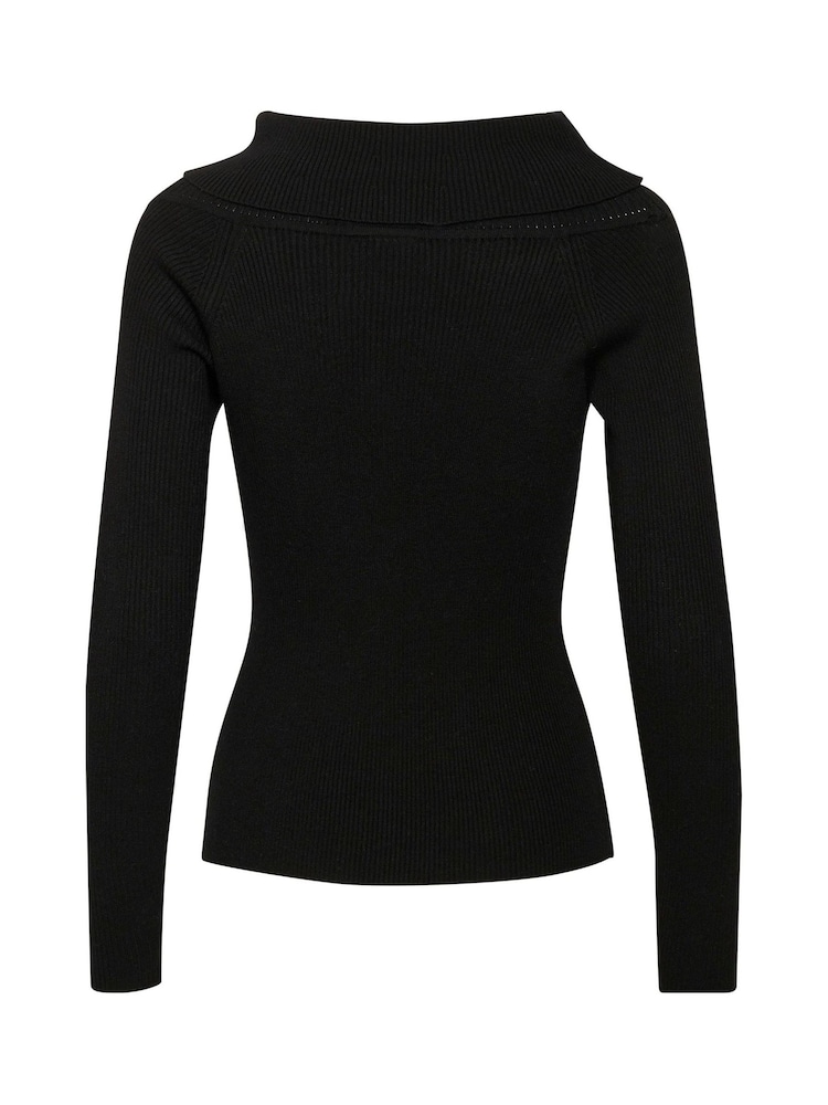 Kaffe Slim Fit Kaellie Off Shoulder Black Jumper - Image 6 of 6