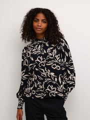 Kaffe Kaforrest Print Bishop Sleeve Black Shirt - Image 1 of 6