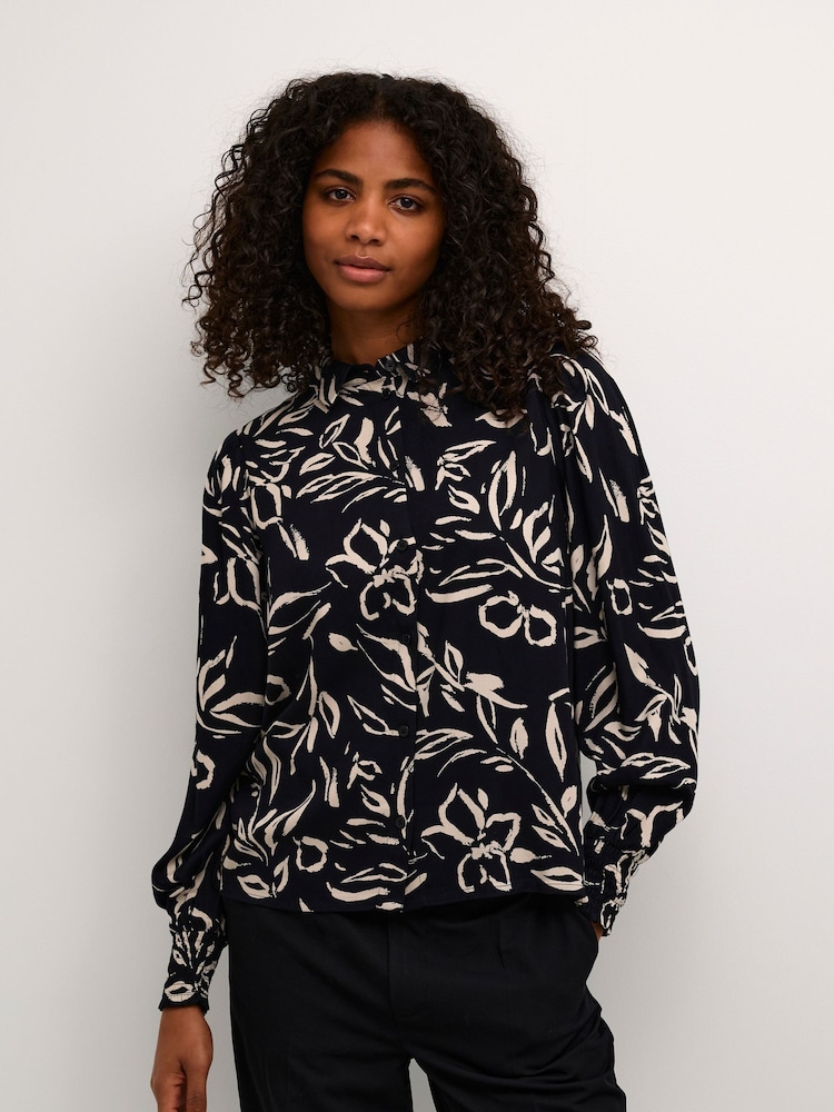 Kaffe Kaforrest Print Bishop Sleeve Black Shirt - Image 1 of 6