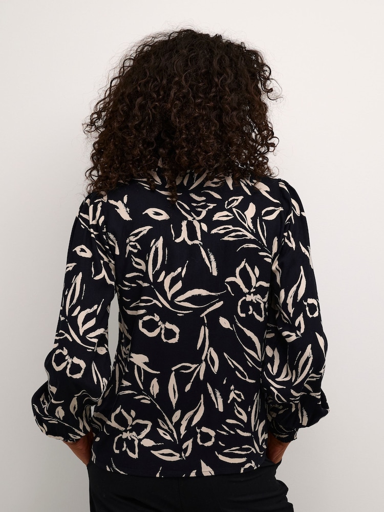 Kaffe Kaforrest Print Bishop Sleeve Black Shirt - Image 2 of 6