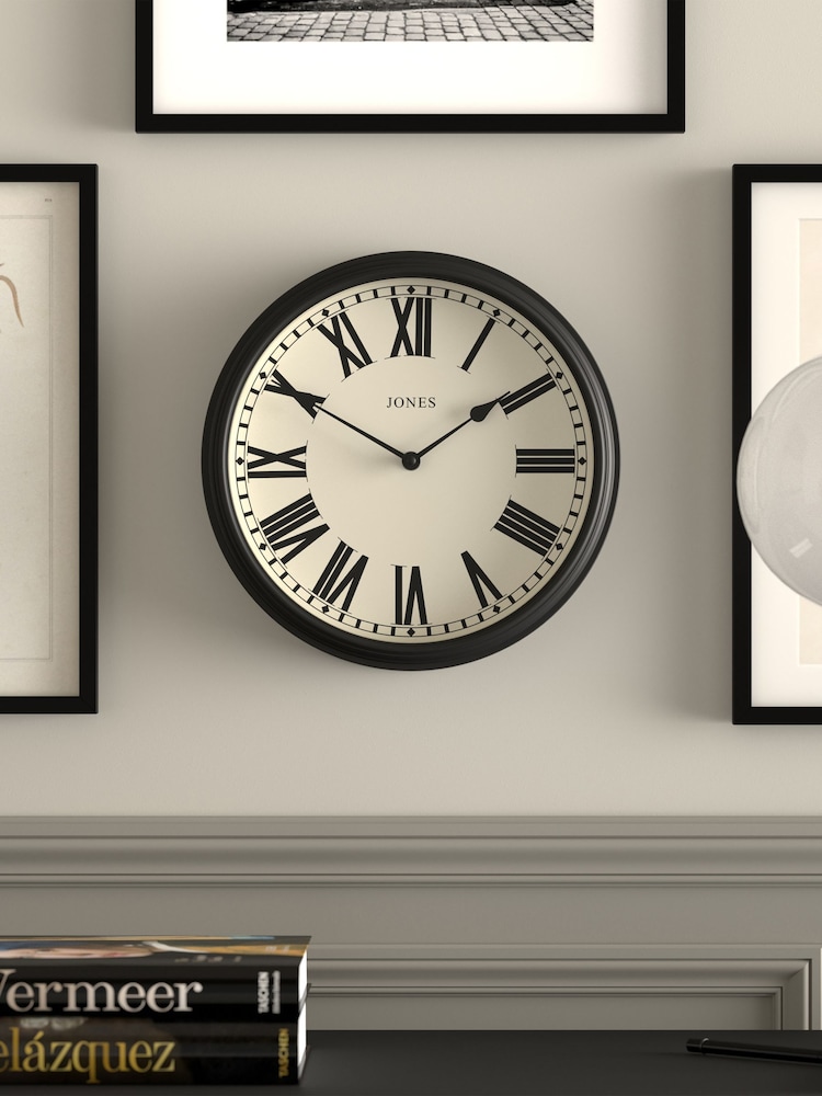 Jones Clocks Black Hackney Wall Clock 30cm - Image 1 of 4