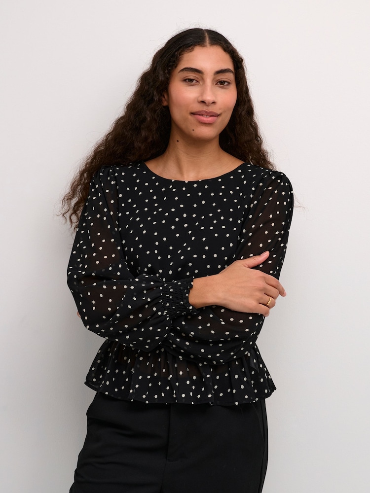 Kaffe KAsally Fit And Flare Open Back Black Blouse - Image 1 of 6