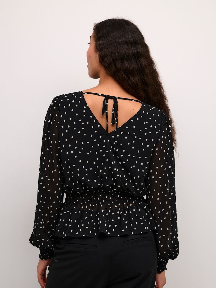 Kaffe KAsally Fit And Flare Open Back Black Blouse - Image 2 of 6