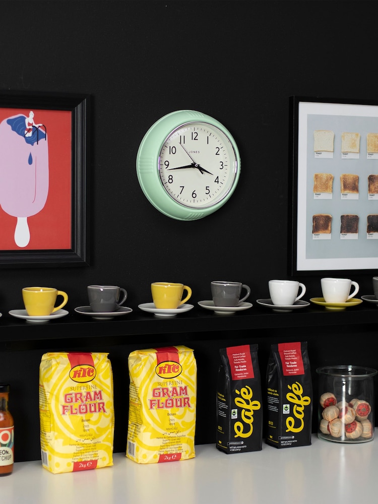 Jones Clocks Neo Mint Ketchup Wall Clock 24cm - Image 2 of 4 Jones Clocks Neo Mint Ketchup Wall Clock 24cm - Image 2 of 4