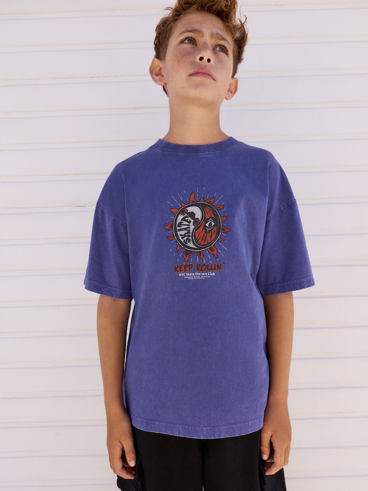Purple Relaxed Fit Washed Short Sleeve Graphic Print 100% Cotton T-Shirt (3-16yrs) - Image 1 of 6