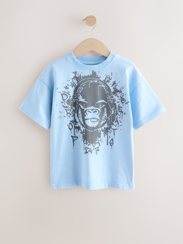 Blue Relaxed Fit Washed Short Sleeve Graphic Print 100% Cotton T-Shirt (3-16yrs) - Image 1 of 4