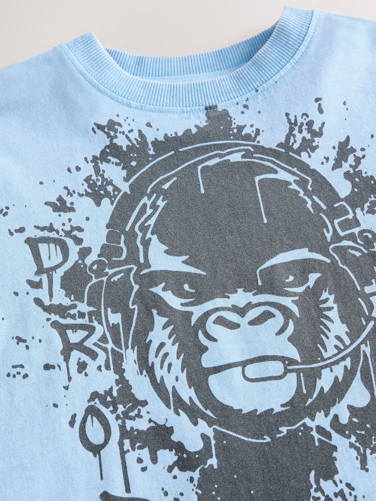 Blue Relaxed Fit Washed Short Sleeve Graphic Print 100% Cotton T-Shirt (3-16yrs) - Image 4 of 4