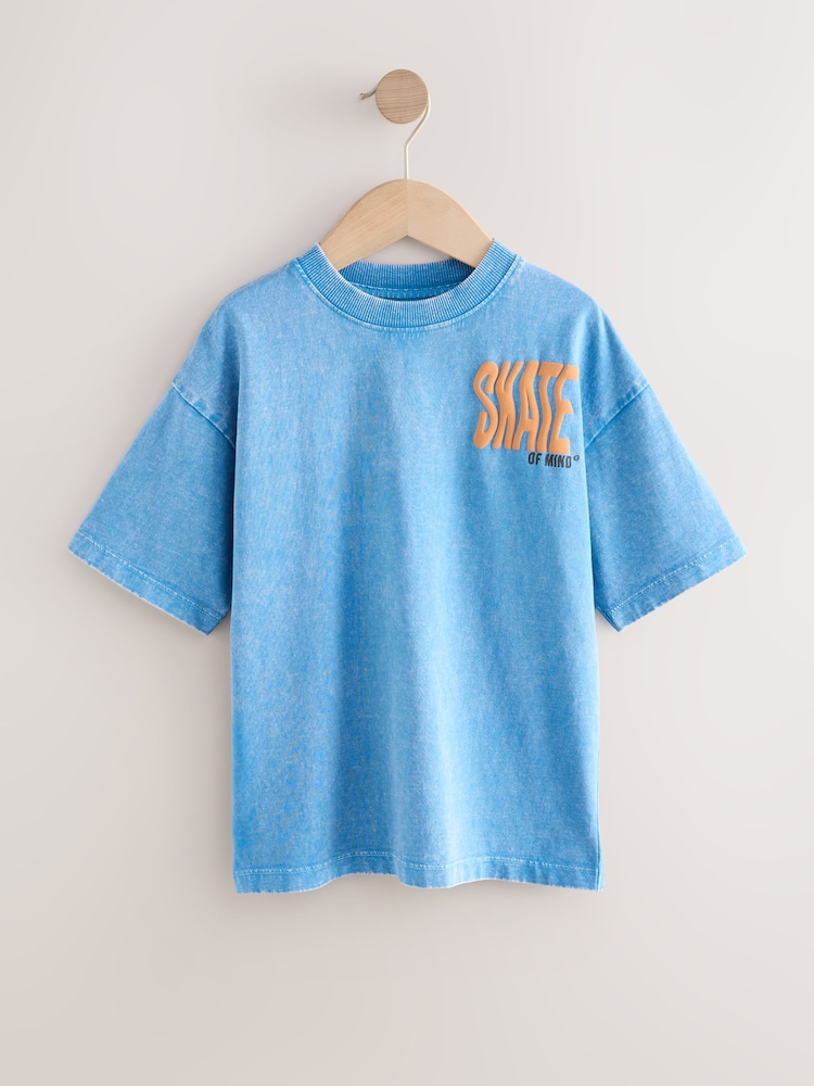 Blue Back Print Relaxed Fit Washed Short Sleeve Graphic Print 100% Cotton T-Shirt (3-16yrs) - Image 1 of 4