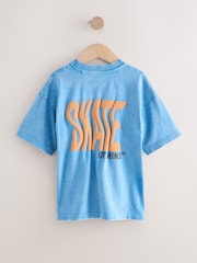 Blue Back Print Relaxed Fit Washed Short Sleeve Graphic Print 100% Cotton T-Shirt (3-16yrs) - Image 2 of 4