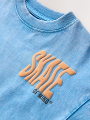 Blue Back Print Relaxed Fit Washed Short Sleeve Graphic Print 100% Cotton T-Shirt (3-16yrs) - Image 3 of 4