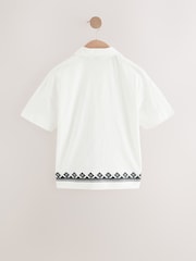 Ecru White 100% Cotton Embroidery Border Jersey Shirt (3-16yrs) - Image 2 of 4