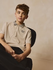 Pastelgeel - Geo Poloshirt met korte mouwen en kraag (3-16jr) - Image 1 of 8