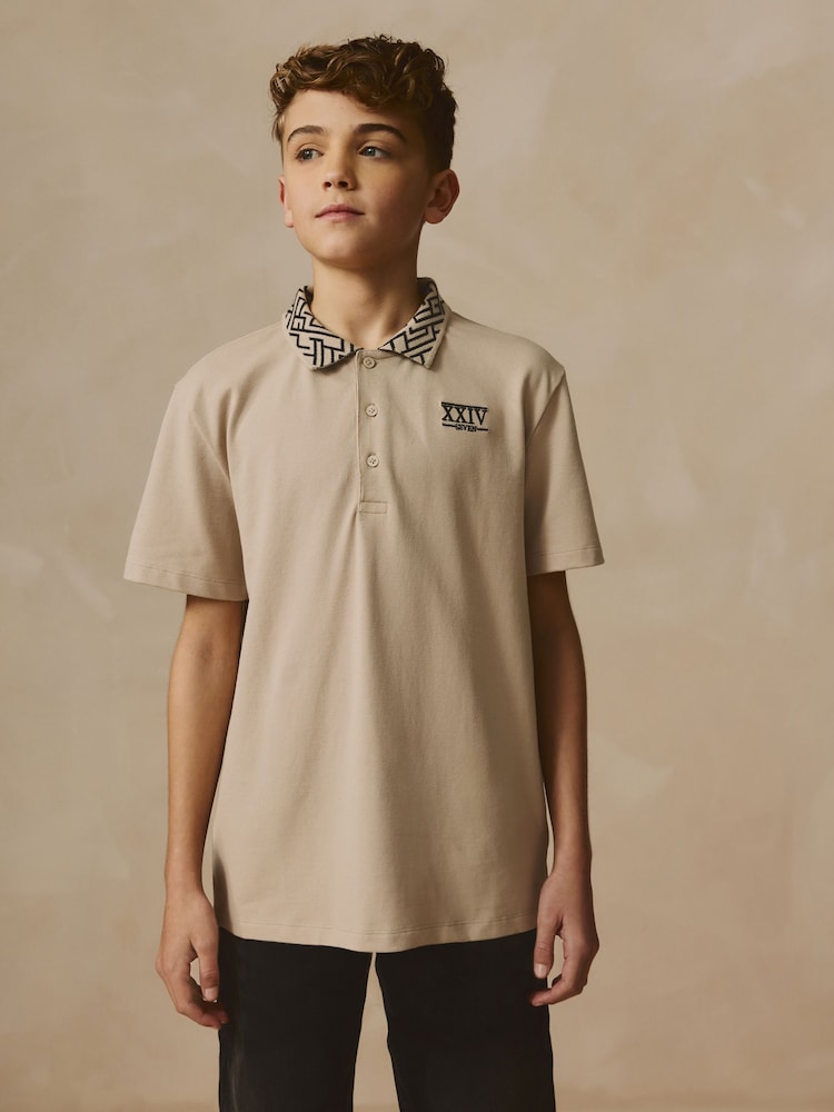 Pastelgeel - Geo Poloshirt met korte mouwen en kraag (3-16jr) - Image 2 of 8